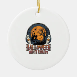 Klassiek Halloween Scene Gegraveerd Maan Spook Shi Keramisch Ornament