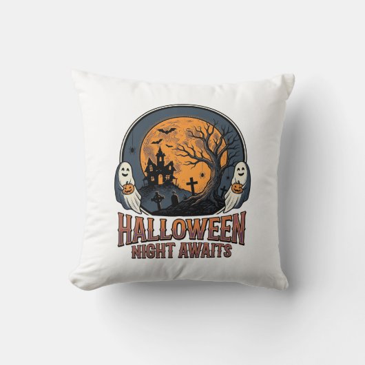 Klassiek Halloween Scene Gegraveerd Maan Spook Shi Kussen (Voorkant)