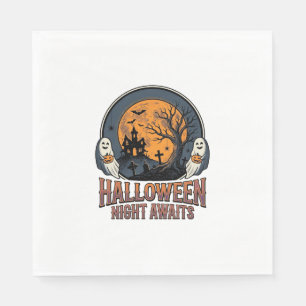 Klassiek Halloween Scene Gegraveerd Maan Spook Shi Servet