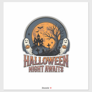 Klassiek Halloween Scene Gegraveerd Maan Spook Shi Sticker