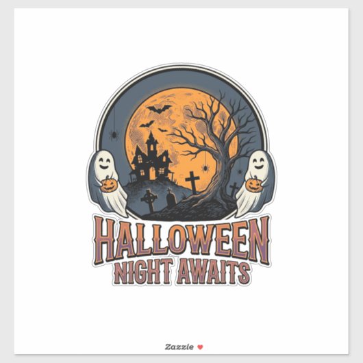 Klassiek Halloween Scene Gegraveerd Maan Spook Shi Sticker (Vel)