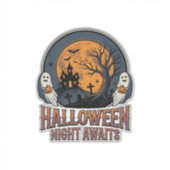 Klassiek Halloween Scene Gegraveerd Maan Spook Shi Sticker (Voorkant)