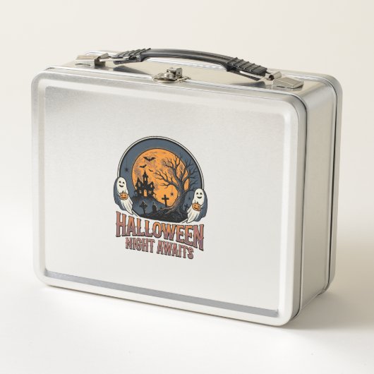Klassiek Halloween Scene Gegraveerd Maan Spook T-s (Voorkant)