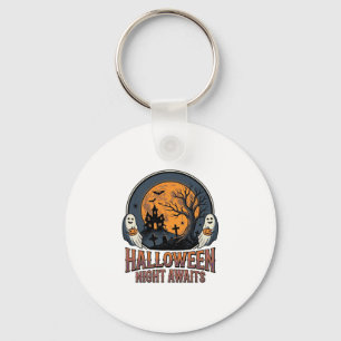 Klassiek Halloween Scene Gegraveerd Maan Spook T-s Sleutelhanger