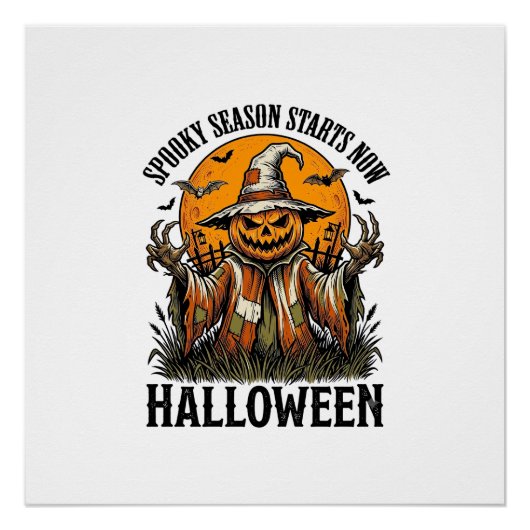 Klassiek Halloween Vogelverschrikker Pompoen Heks  Perfect Poster (Voorkant)