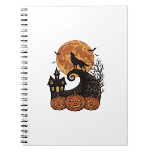 Klassiek Halloween Wolf Maan Pompoen Shirt Design_ Notitieboek