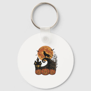 Klassiek Halloween Wolf Maan Pompoen Shirt Design_ Sleutelhanger