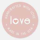 Klassiek handgemaakt met liefde roze goud met hart ronde sticker (Voorkant)