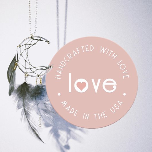 Klassiek handgemaakt met liefde roze goud met hart ronde sticker