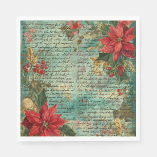 Klassiek Handgeschreven Poinsettia Kerstvakantie Servet