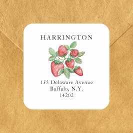 Klassiek handgetekend rode aardbei retouradres vierkante sticker