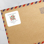 Klassiek handgetekend rode aardbei retouradres vierkante sticker