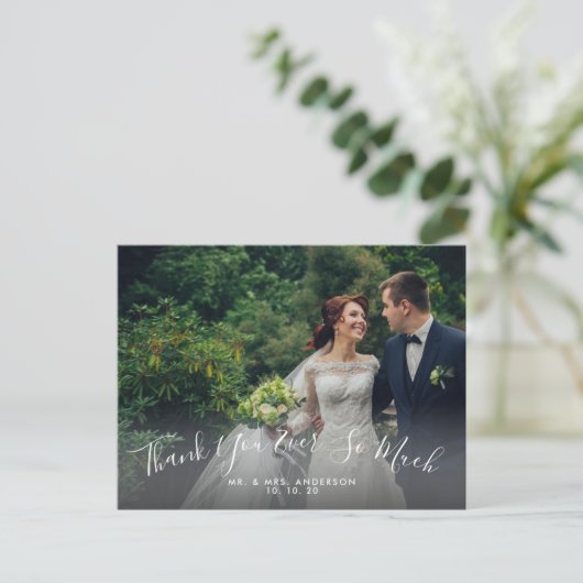 Klassiek handschrift 2 foto bruiloft Dank u Briefkaart (Staand voorkant)