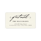 Klassiek handschrift, eerste kennisadres baby etiket (Voorkant)