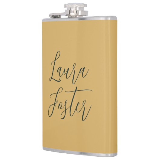 Klassiek Handschrift Elegante Naam Gouden Kleur Heupfles (Links)