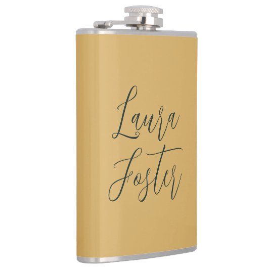 Klassiek Handschrift Elegante Naam Gouden Kleur Heupfles (Rechts)