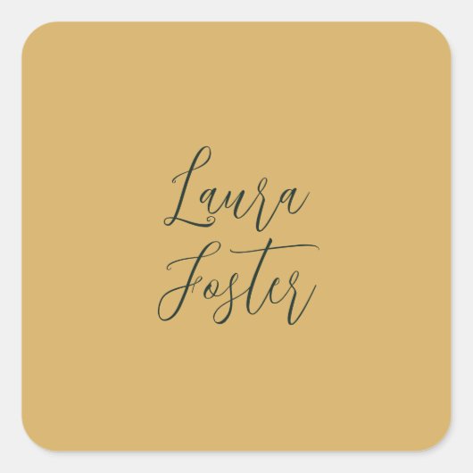 Klassiek Handschrift Elegante Naam Gouden Kleur Vierkante Sticker (Voorkant)