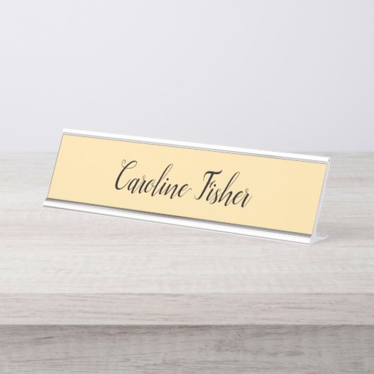 Klassiek handschrift Plain Simple Beige Bureau Naambordje (Voorkant)