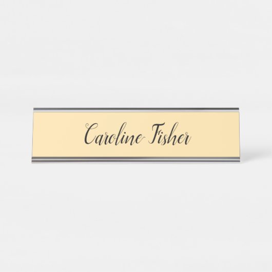 Klassiek handschrift Plain Simple Beige Bureau Naambordje (Voorkant)