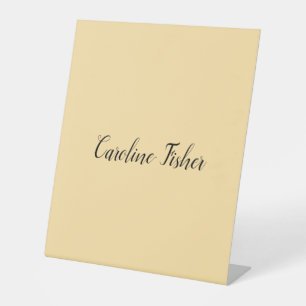 Klassiek handschrift Plain Simple Beige Reclamebord Met Voetstuk