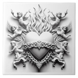 Klassiek hart + ketting tegeltje