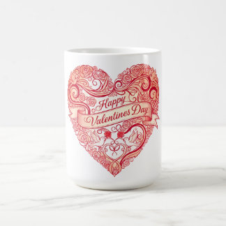 Klassiek hartvormig bloemmotief met rode tinten vo koffiemok