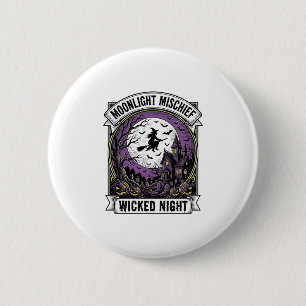 Klassiek Heksen Shirt Maanlicht Griezelige Hallowe Ronde Button 5,7 Cm