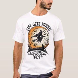 Klassiek Heksen Shirt Retro Halloween Vliegende He