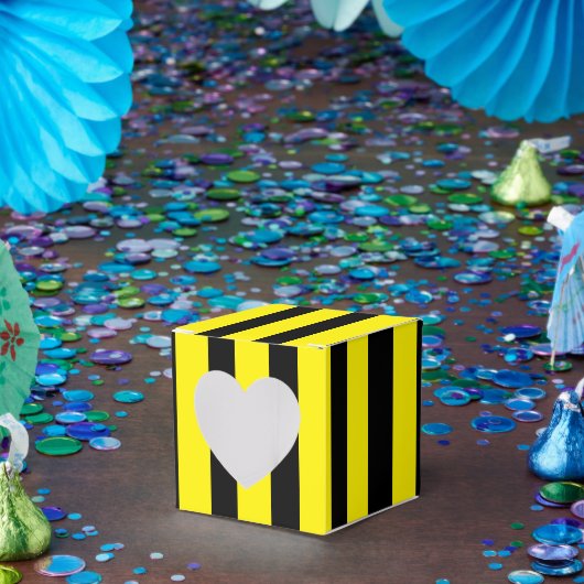 Klassiek helder geel en zwart gestreept hart bedankdoosjes (Feest)