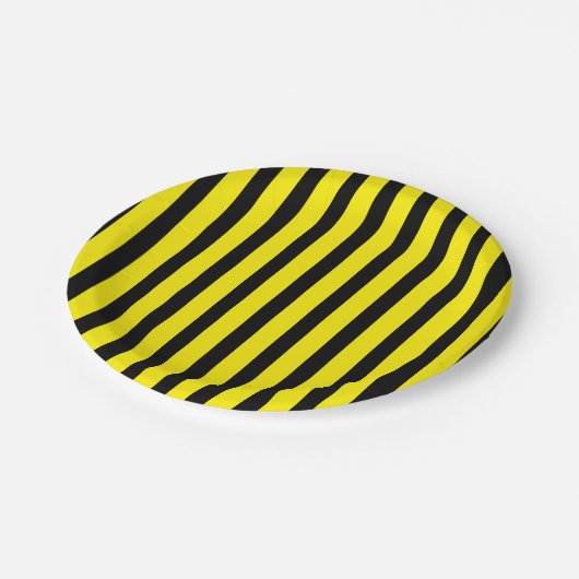 Klassiek Helder Geel en Zwart Gestreept Papieren Bordje (Gekanteld)