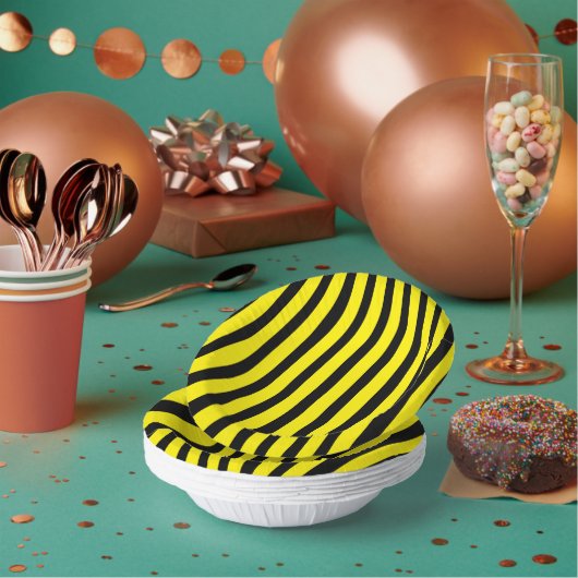 Klassiek Helder Geel en Zwart Gestreept Papieren Kommen (Multi)