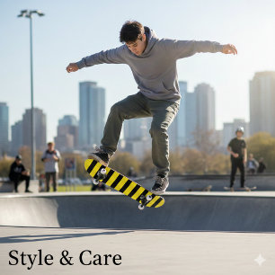 Klassiek helder geel en zwart gestreept persoonlijk skateboard