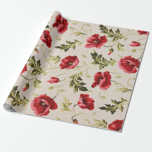 Klassiek helderrode klaprozen bloempatroon cadeaupapier