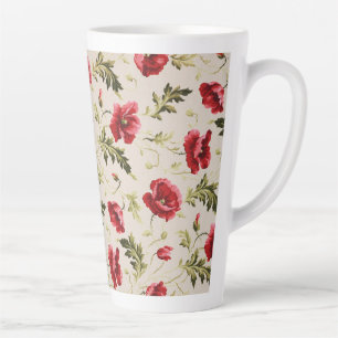 Klassiek helderrode klaprozen bloempatroon latte mok