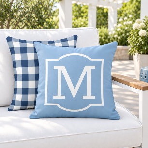 Klassiek Hemelblauw Wit Bracket Monogram Buitenkussen