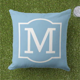 Klassiek Hemelblauw Wit Bracket Monogram Buitenkussen