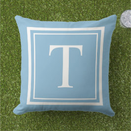 Klassiek Hemelblauw Witte Vierkante Frame Monogram Buitenkussen