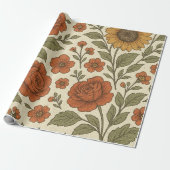 Klassiek Herfst Bloempatroon – Rustic Botanisch Mo Cadeaupapier (Uitgerold)