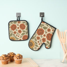 Klassiek herfst bloempatroon – Rustic botanisch on Ovenwant & Pannenlap Set