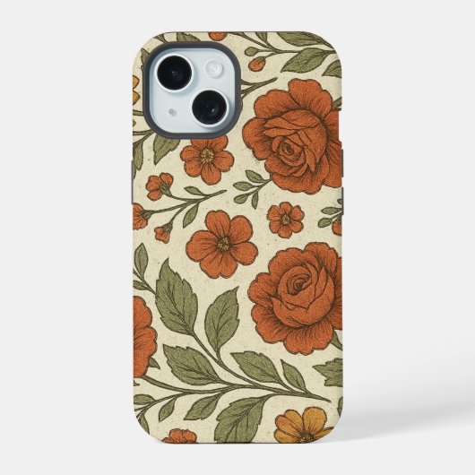Klassiek herfst bloempatroon – Rustieke botanische iPhone 15 Case (Achterkant)