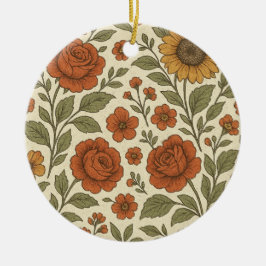 Klassiek Herfst Bloempatroon – Rustische Botanisch Keramisch Ornament