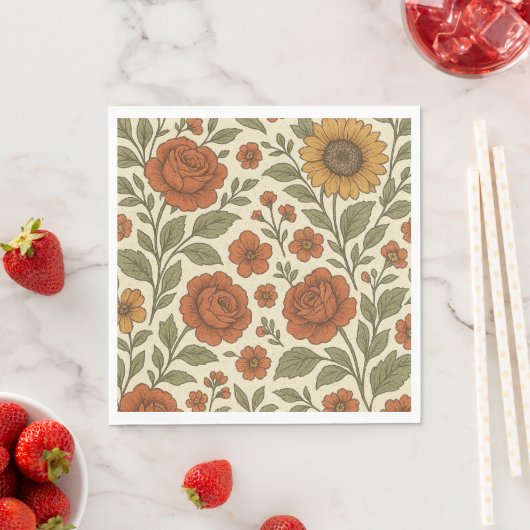 Klassiek Herfst Bloempatroon – Rustische Botanisch Servet (Insitu)