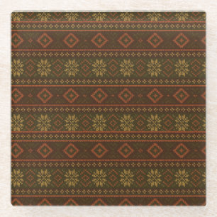 Klassiek herfst fair isle/kleurwerk patroon  glazen onderzetter