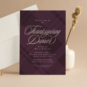 Klassiek herfst paars geruit Thanksgiving diner Kaart
