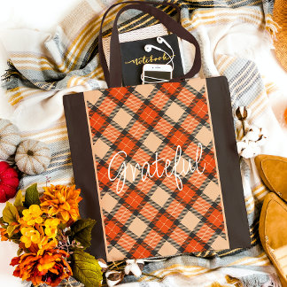 Klassiek herfst pomkin Oranje bruin Tartanpatroon Tote Bag
