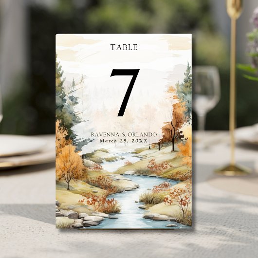 Klassiek herfst rivier bos landschap bruiloft kaart