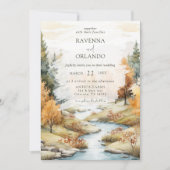 Klassiek herfst rivier bos landschap bruiloft kaart (Voorkant)