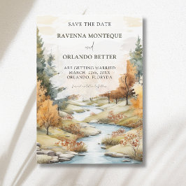 Klassiek herfst rivier bos landschap bruiloft save the date