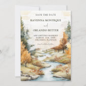 Klassiek herfst rivier bos landschap bruiloft save the date (Voorkant)