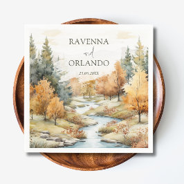 Klassiek herfst rivier bos landschap bruiloft servet